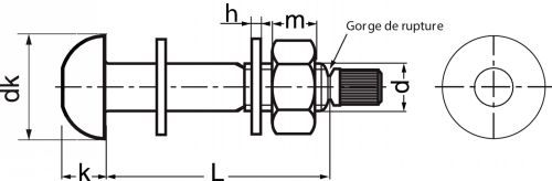 Schéma Boulon HRC serrage contrôlé tête cyl bombée 2 rondelles