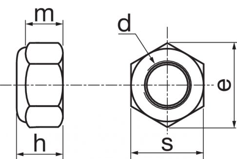 Schéma Ecrou hexagonal autofreiné type P8