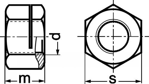 Schéma Ecrou hexagonal autofreiné 1 fente H=1,3D