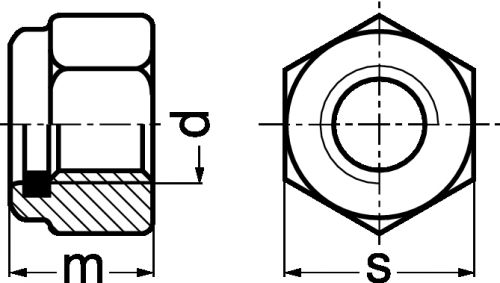 Schéma Ecrou hexagonal autofreiné à anneau