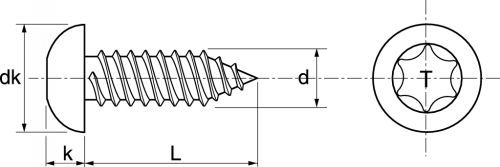 Schéma Vis à tôle tête cylindrique large six lobes