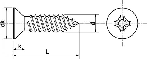Schéma Vis à tôle tête fraisée Phillips