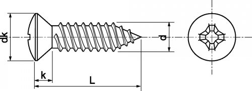 Schéma Vis à tôle tête fraisée bombée Phillips