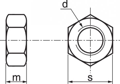 Schéma Ecrou hexagonal métrique pas à gauche