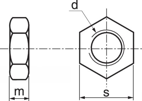 Schéma Ecrou bas hexagonal pas à gauche