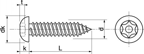 Schéma Vis à tôle tête bombée six lobes inviolable