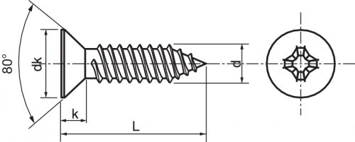 Schéma Vis à tôle tête fraisée Phillips