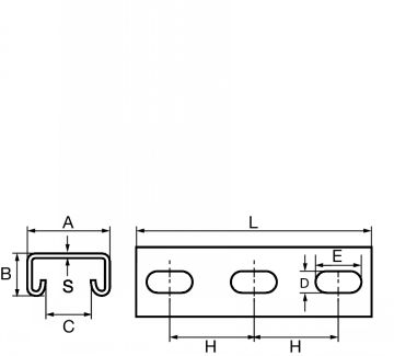 Schéma Rail 41/21 profil en U Lg 3 m